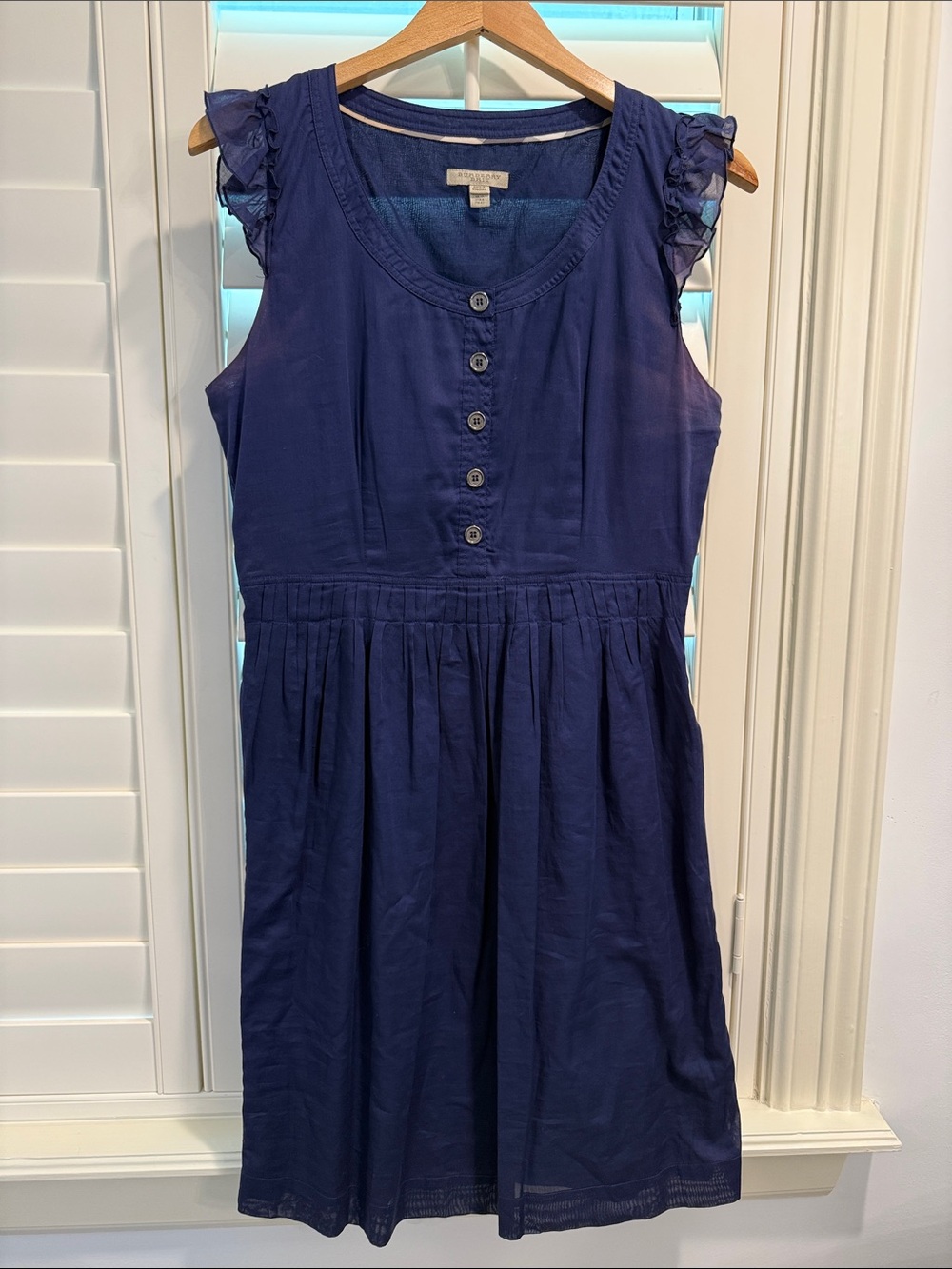 Burberry Navy Sleeveless Cotton Midi Dress with Ruffle Cap Sleeves